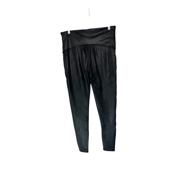 Spanx Plus Pull On Stretch Slimming Shaping Faux Leather Black Leggings Size 1X - Picture 8 of 12